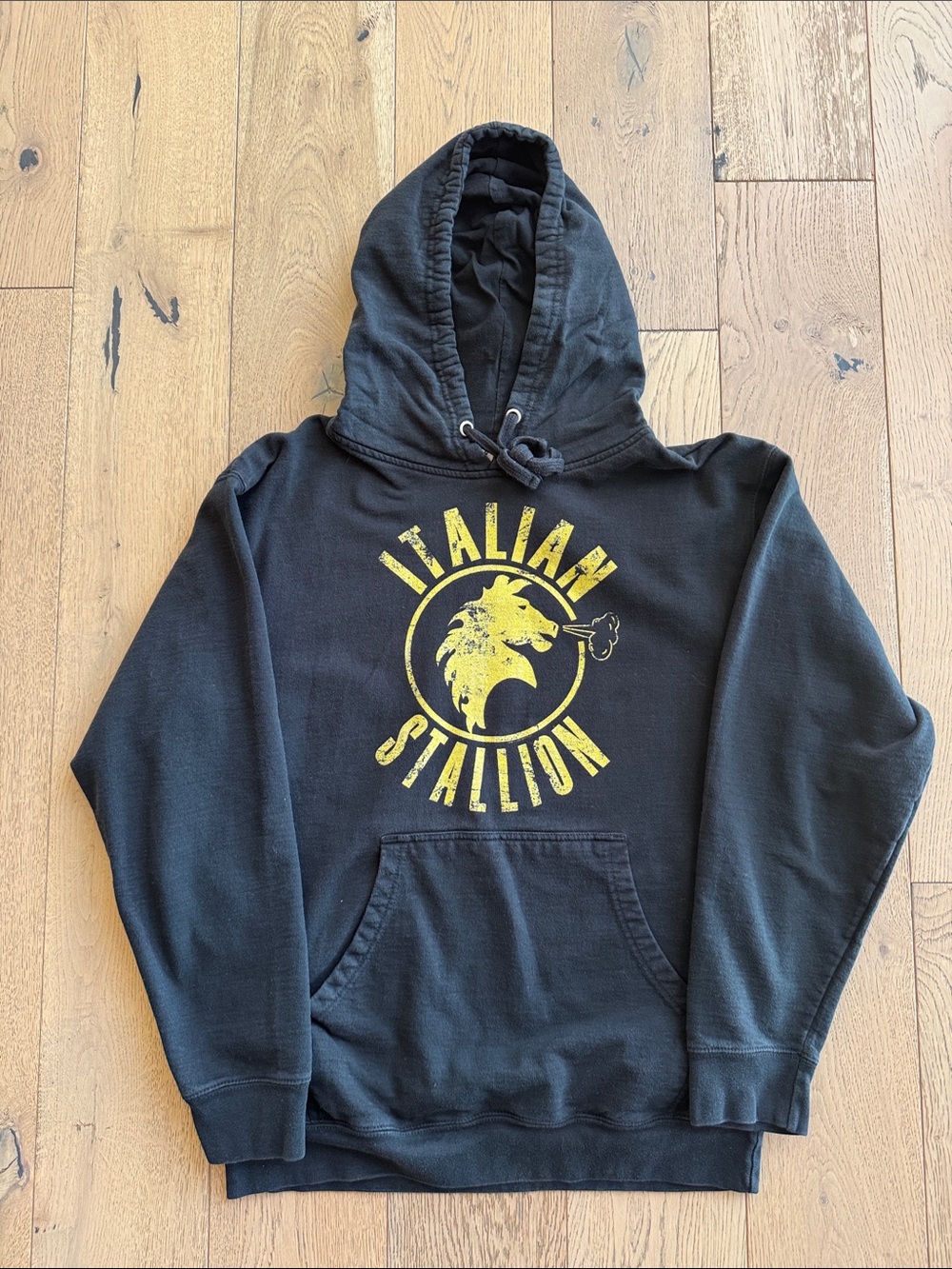 Italian Stallion Men's Black Hoodie with Yellow Logo